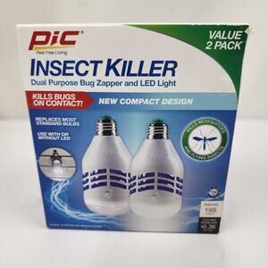 2pk PIC Insect Killer LED Bug Zapper LED Light Bulbs Mosquito Insect Compact